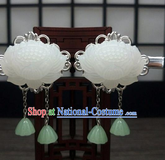 Traditional Chinese Ancient Carving Lotus Tassel Hair Claw Hairpins Handmade Hanfu Hair Accessories for Women