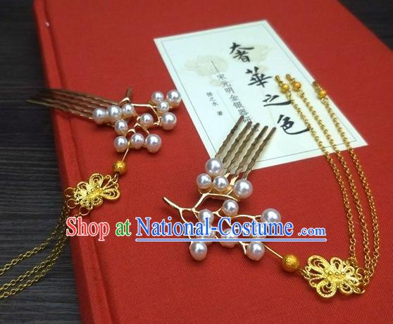 Traditional Chinese Ancient Queen Hanfu Tassel Hair Combs Hairpins Handmade Wedding Hair Accessories for Women