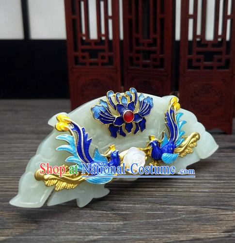 Traditional Chinese Ancient Queen Hanfu Jade Hair Comb Cloisonne Hairpins Handmade Wedding Hair Accessories for Women