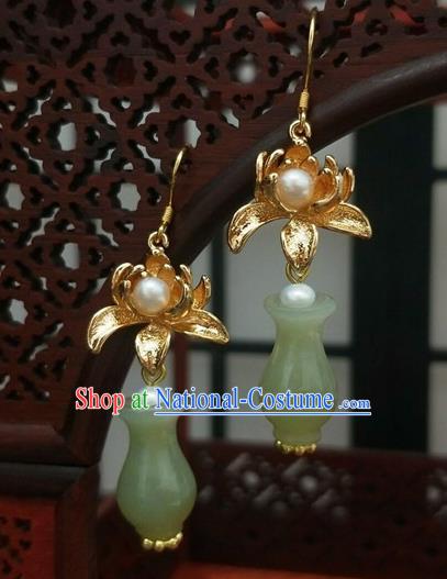 Traditional Chinese Ancient Wedding Hanfu Jade Vase Earrings Handmade Jewelry Accessories for Women