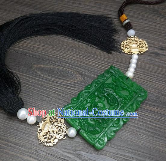 Traditional Chinese Ancient Prince Carving Dragon Jade Pendant Handmade Hanfu Waist Accessories for Men