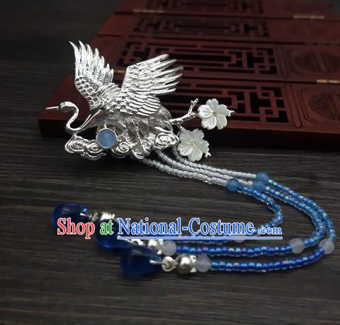 Traditional Chinese Ancient Palace Crane Brooch Handmade Hanfu Tassel Breastpin Pendant for Women