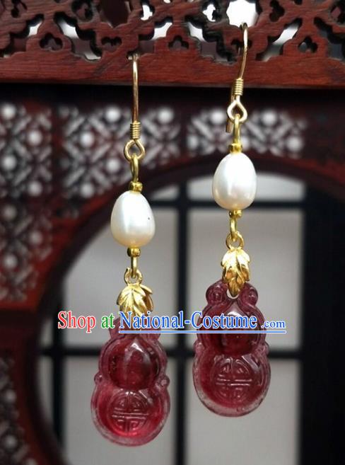 Traditional Chinese Ancient Hanfu Calabash Tassel Earrings Handmade Wedding Jewelry Accessories for Women