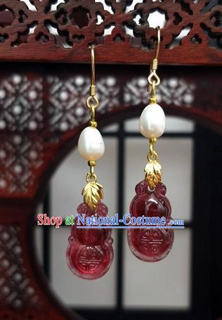 Traditional Chinese Ancient Hanfu Calabash Tassel Earrings Handmade Wedding Jewelry Accessories for Women