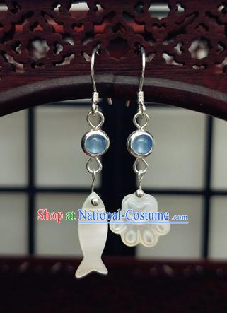 Traditional Chinese Ancient Hanfu Shell Tassel Earrings Handmade Wedding Jewelry Accessories for Women