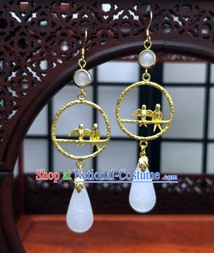 Traditional Chinese Ancient Hanfu Golden Birds Earrings Handmade Wedding Jewelry Accessories for Women