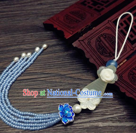 Traditional Chinese Ancient Jade Lute Brooch Handmade Hanfu Palace Breastpin Tassel Pendant for Women