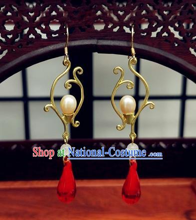 Traditional Chinese Ancient Hanfu Red Earrings Handmade Wedding Jewelry Accessories for Women