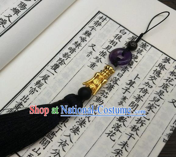 Traditional Chinese Ancient Prince Purple Jade Pendant Handmade Hanfu Waist Accessories for Men