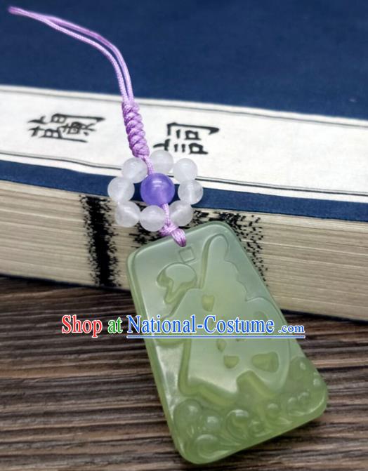 Traditional Chinese Ancient Jade Brooch Handmade Hanfu Palace Breastpin Tassel Pendant for Women