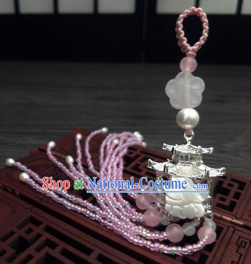 Traditional Chinese Ancient Wedding Rosewood Mandarin Duck Jade Brooch Handmade Hanfu Palace Breastpin Tassel Pendant for Women