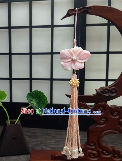 Traditional Chinese Ancient Pink Flower Brooch Handmade Hanfu Palace Breastpin Tassel Pendant for Women