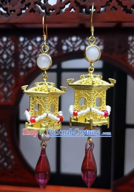 Traditional Chinese Ancient Hanfu Golden Palace Earrings Handmade Wedding Jewelry Accessories for Women