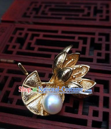 Traditional Chinese Ancient Palace Golden Lotus Brooch Handmade Hanfu Breastpin Pendant for Women