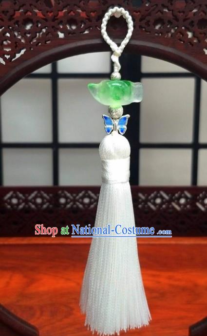 Traditional Chinese Ancient Palace Jade Teapot Brooch Handmade Hanfu Tassel Breastpin Pendant for Women