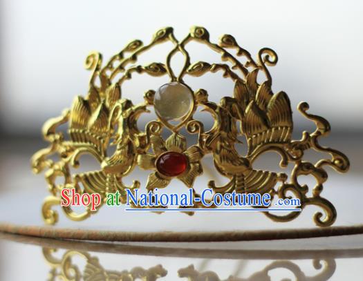 Traditional Chinese Ancient Queen Hanfu Phoenix Hair Crown Golden Hairpins Handmade Wedding Hair Accessories for Women