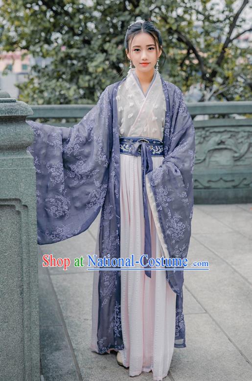 Chinese Jin Dynasty Princess Historical Costume Traditional Ancient Court Lady Embroidered Hanfu Dress for Women