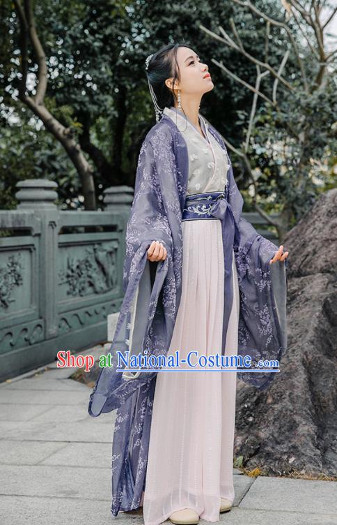 Chinese Jin Dynasty Princess Historical Costume Traditional Ancient Court Lady Embroidered Hanfu Dress for Women