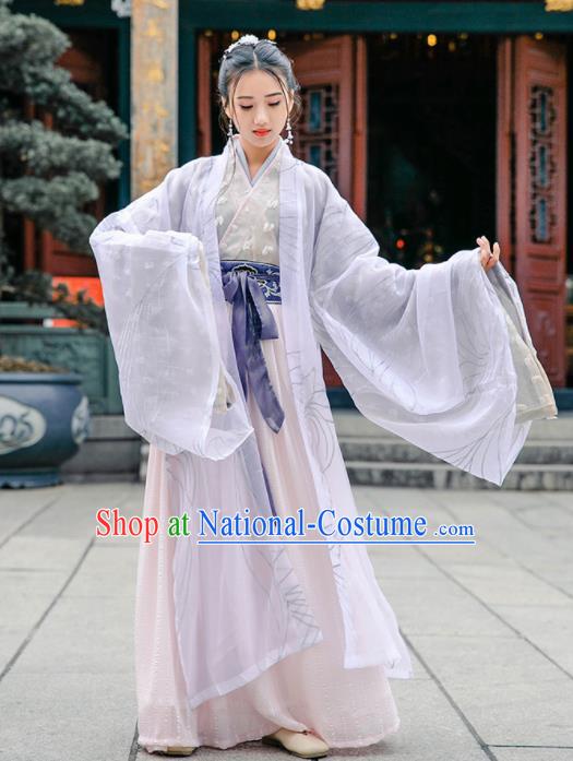 Chinese Jin Dynasty Palace Princess Historical Costume Traditional Ancient Peri Embroidered Hanfu Dress for Women