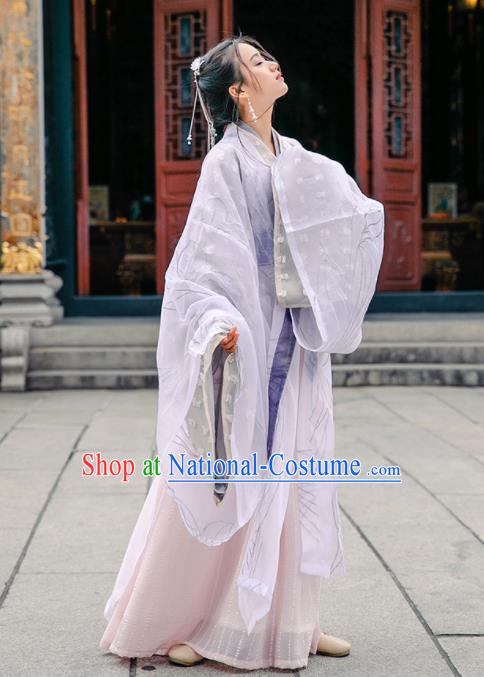 Chinese Jin Dynasty Palace Princess Historical Costume Traditional Ancient Peri Embroidered Hanfu Dress for Women