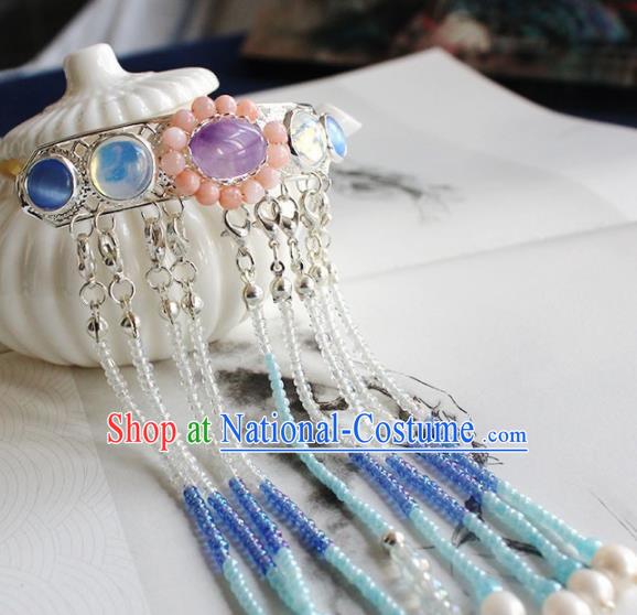 Chinese Ancient Hanfu Purple Chalcedony Tassel Hair Clip Princess Hairpins Traditional Handmade Hair Accessories for Women