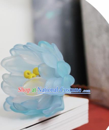 Chinese Ancient Hanfu Blue Chrysanthemum Hair Clip Princess Hairpins Traditional Handmade Hair Accessories for Women