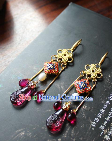 Handmade Chinese Ancient Princess Cloisonne Red Earrings Traditional Hanfu Jewelry Accessories for Women