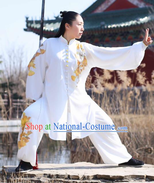 Traditional Chinese Martial Arts Embroidered Ginkgo Costume Professional Tai Chi Competition Kung Fu Uniform for Women