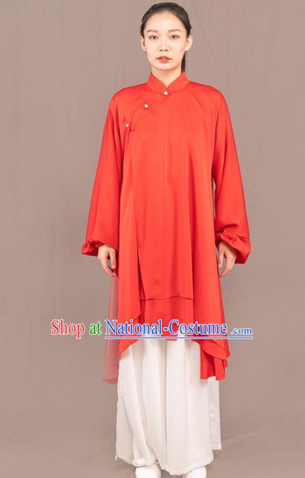 Traditional Chinese Martial Arts Red Costume Professional Tai Chi Competition Kung Fu Uniform for Women