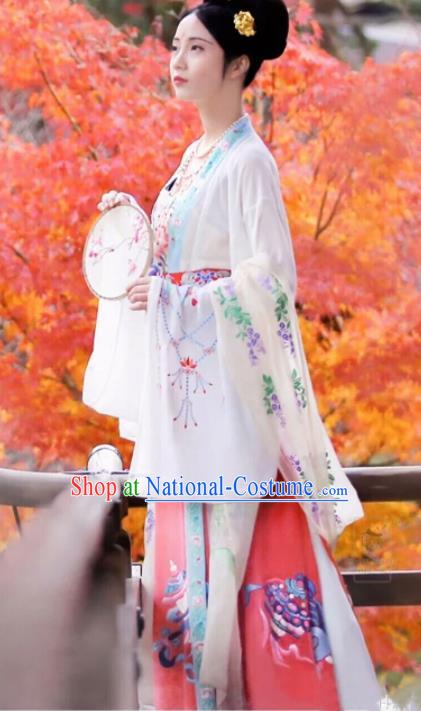 Chinese Traditional Tang Dynasty Court Historical Costume Ancient Imperial Consort Embroidered Hanfu Dress for Women