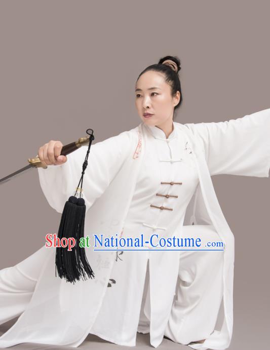 Traditional Chinese Martial Arts White Silk Costume Professional Tai Chi Competition Kung Fu Uniform for Women