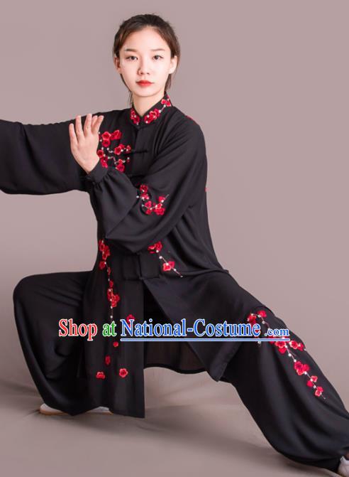 Traditional Chinese Martial Arts Embroidered Plum Blossom Black Costume Professional Tai Chi Competition Kung Fu Uniform for Women