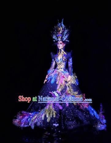 Handmade Halloween Fancy Ball Costume Stage Show Modern Fancywork Cosplay Queen Purple Full Dress for Women