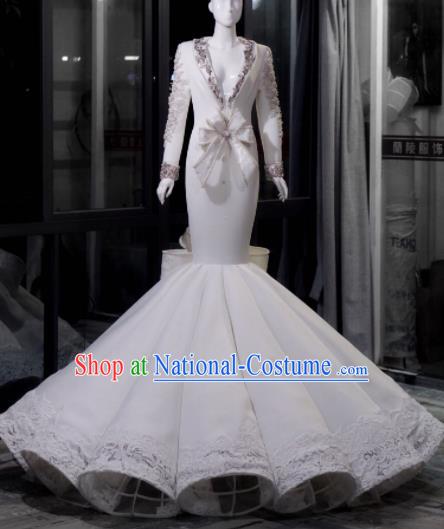 Handmade Halloween Fancy Ball Costume Stage Show Modern Fancywork Cosplay Queen White Full Dress for Women