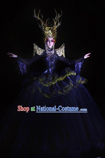 Handmade Modern Fancywork Cosplay Queen Royalblue Full Dress Halloween Stage Show Fancy Ball Costume for Women