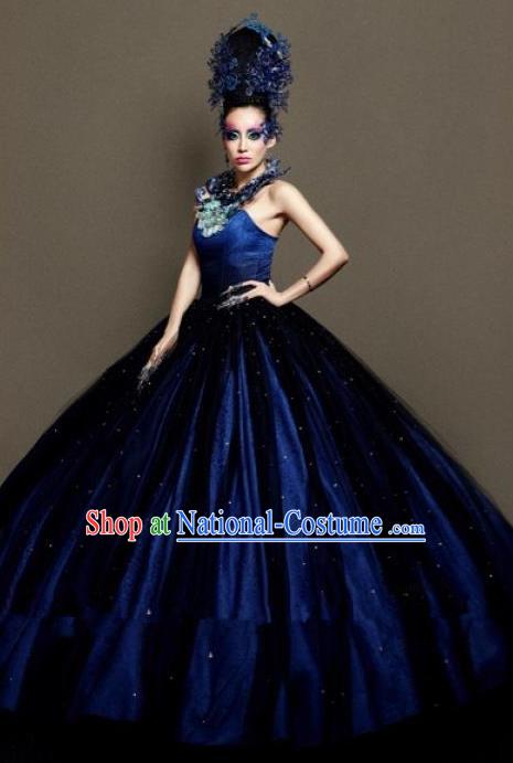 Handmade Modern Fancywork Cosplay Royalblue Full Dress Halloween Stage Show Fancy Ball Costume for Women