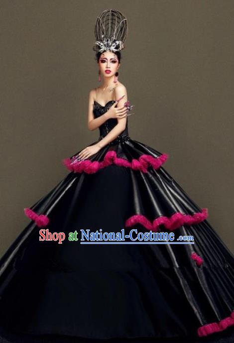 Handmade Modern Fancywork Cosplay Black Full Dress Halloween Stage Show Fancy Ball Costume for Women