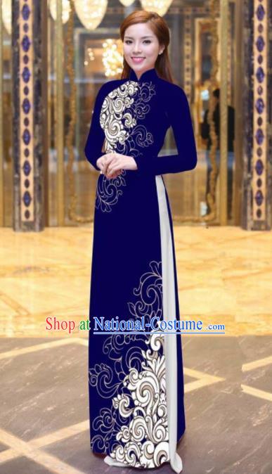 Vietnam Traditional Court Costume Printing Purple Ao Dai Dress Asian Vietnamese Cheongsam for Women