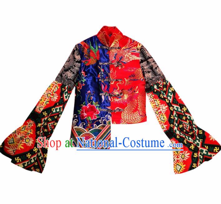 Chinese Traditional National Costume Embroidered Red Blouse Tang Suit Qipao Jacket for Women