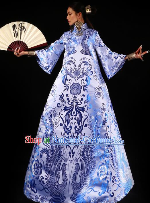 Chinese Traditional National Costume Printing Phoenix Cheongsam Tang Suit Qipao Dress for Women