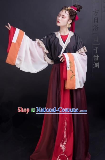 Chinese Traditional Jin Dynasty Palace Princess Historical Costume Ancient Peri Swordswoman Embroidered Dress for Women