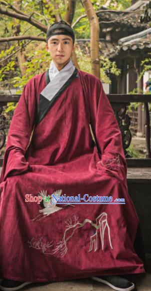 Chinese Traditional Ming Dynasty Historical Costume Ancient Taoist Priest Embroidered Red Robe for Men