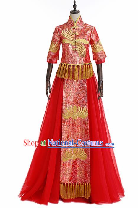 Chinese Traditional Wedding Costume Ancient Bride Xiu He Suit Red Dress for Women