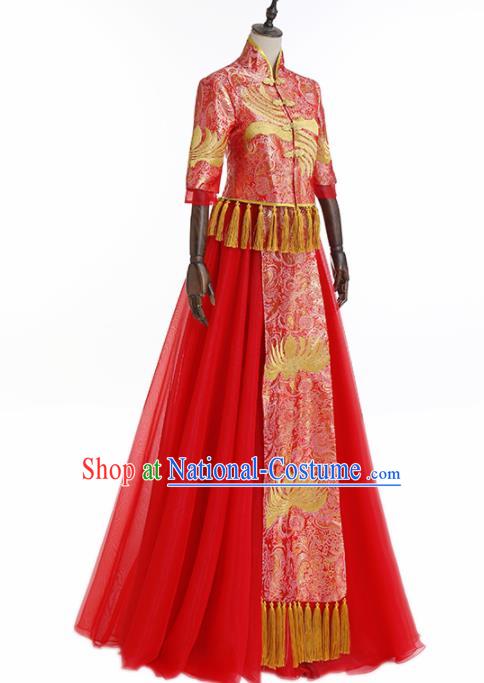 Chinese Traditional Wedding Costume Ancient Bride Xiu He Suit Red Dress for Women