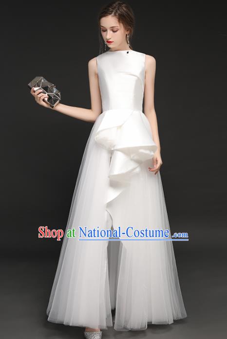 Top Grade Catwalks White Veil Full Dress Modern Dance Party Compere Costume for Women