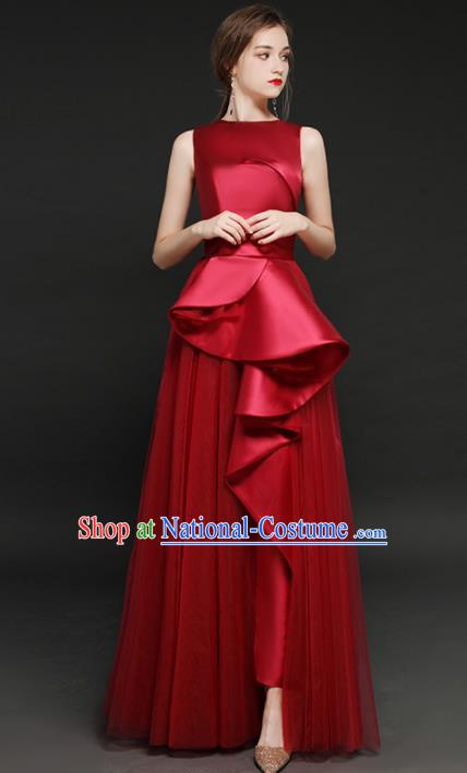 Top Grade Catwalks Wine Red Veil Full Dress Modern Dance Party Compere Costume for Women