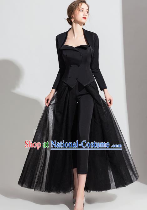 Top Grade Catwalks Black Veil Full Dress Modern Dance Party Compere Costume for Women