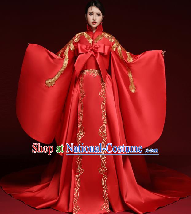 Chinese Traditional Wedding Red Costume Ancient Bride Xiu He Suit Embroidered Dress for Women