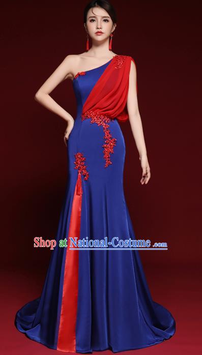 Top Grade Catwalks Royalblue Veil Full Dress Modern Dance Party Compere Costume for Women