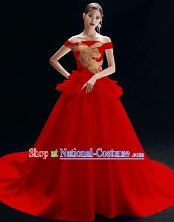 Top Grade Catwalks Red Trailing Full Dress Modern Dance Party Compere Costume for Women